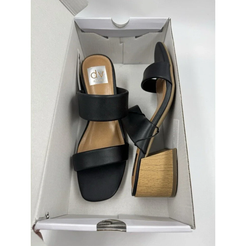 dv By Dolce Vita Women's Sharona Dual Strap Heeled Sandal Black 6.5 New